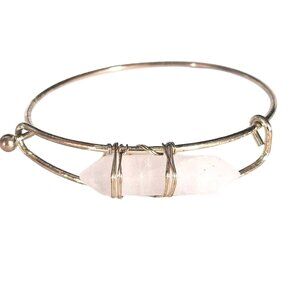 Rose Quartz Crystal Gold Tone Adjustable Bracelet